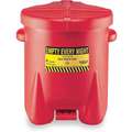 Floor Oily Waste Can, 14 gal., Polyethylene, Red, Foot Operated Self Closing