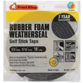 Sponge Rubber, Adhesive Foam Seal, Black, 10 ft. Overall Length, 3/8" Overall Width, 5/16" Overall H