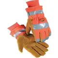 Cold Protection Gloves, Heatrac Lining, Safety Cuff with Knit Wrist Cuff, Hi-Visibility Orange, L,