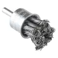 1" Knotted Wire Wheel Brush, Shank Mounting, 0.02" Wire Dia., 1" Bristle Trim Length, 1 EA