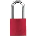 Red Lockout Padlock, Different Key Type, Aluminum Body Material, 1 EA