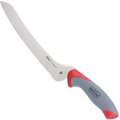 Clauss Offset Serrated Knife: 9 in L, Offset Blade, Titanium Bonded Steel, Gray/Red