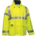 Arc Flash Rain Jacket, PPE Category: 2, High Visibility: Yes, Nomex PVC, M, Yellow/Green