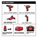 Milwaukee M12 Cordless Combination Kit, 12.0 Voltage, Number of Tools 4