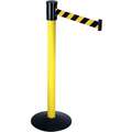 Retracta-Belt Barrier Post with Belt: Aluminum, Yellow, 40 in Post Ht, 2 1/2 in Post Dia., Sloped