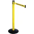 Retracta-Belt Barrier Post with Belt: Aluminum, Yellow, 40 in Post Ht, 2 1/2 in Post Dia., Sloped