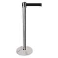 Queueway Barrier Post with Belt: Metal, Polished Chrome, 40 in Post H, 2 1/2 in Post Dia., Basic