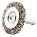 1-1/2" Crimped Wire Wheel Brush, Shank Mounting, 0.012" Wire Dia., 3/8" Bristle Trim Length, 1 EA