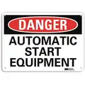 Recycled Plastic Equipment Automatic Start Sign with Danger Header, 10" H x 14" W