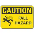 Recycled Aluminum Fall Hazard Sign with Caution Header, 7" H x 10" W