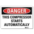 Vinyl Equipment Automatic Start Sign with Danger Header, 5" H x 7" W
