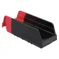 Akro-Mils Shelf Bin: 11 5/8 in Overall Lg, 4 1/8 in x 4 in, Black/Red, Nestable, Label Holders