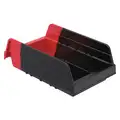 Akro-Mils Shelf Bin: 11 5/8 in Overall Lg, 6 5/8 in x 4 in, Black/Red, Nestable, Label Holders