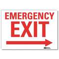 Vinyl, Emergency Exit Sign, 10" Width, 7" Height, Double-Sided No, Adhesive Surface