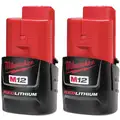 M12 REDLITHIUM Battery, 12.0 Voltage, Li-Ion, Package Quantity 2