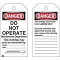 Danger Tag, Cardstock, Do Not Operate Maintenance Department This Lock/Tag May Only Be Removed By