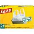 Glad Trash Bags: 13 gal Capacity, 28 in Wd, 28 in Ht, 0.85 mil Thick, White, Flat Pack, 26 PK