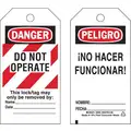 Danger Bilingual Tag, Polyester, Do Not Operate This Lock/Tag May Only Be Removed By, 5-3/4" x 3"