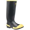 Rubber Boot, Men's, 9, Knee, Steel Toe Type, Rubber, Black, 1 PR