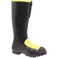 Rubber Boot, Men's, 10, Knee, Steel Toe Type, Rubber, Black, 1 PR