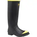 Rubber Boot, Men's, 11, Knee, Steel Toe Type, Rubber, Black, 1 PR