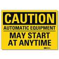 Lyle Vinyl Equipment Automatic Start Sign with Caution Header, 5" H x 7" W