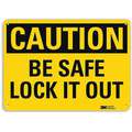 Recycled Aluminum Lockout Tagout Sign with Caution Header, 10" H x 14" W