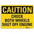 Lyle Chock Wheels, Caution, Recycled Aluminum, 7" x 10", With Mounting Holes, Engineer