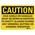 Recycled Aluminum Face Protection Sign with Caution Header, 7" H x 10" W