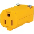 Bryant 15 Amp Industrial Grade Hinged Straight Blade Connector, 5-15R NEMA Configuration, Yellow