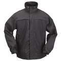 5.11 Tactical Black, Rain Jacket, L, Nylon, Unisex, Hood Style Detachable, High Visibility No
