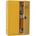 Condor Flammables Safety Cabinet: Std, 45 gal, 43 in x 18 in x 66 1/2 in, Yellow, Manual Close, 2 Shelves