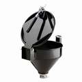 New Pig Drum Funnel: Steel, 1.9 gal Overall Capacity, 11 1/4 in Overall Dia, 13 in Overall H, Hinged, Black