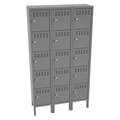 Box Locker: 36 in x 12 in x 66 in, 5 Tiers, 3 Units Wide, Louvered, Padlock Hasp, Gray