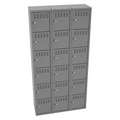 Box Locker: 36 in x 12 in x 72 in, 6 Tiers, 3 Units Wide, Louvered, Padlock Hasp, Gray