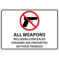 Recycled Aluminum No Weapons Sign with No Header, 10" H x 14" W