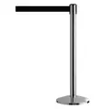 Queueway Barrier Post with Belt: Steel, Polished Chrome, 39 in Post H, 2 1/2 in Post Dia., Standard