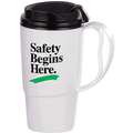 Insulated Travel Mug, White w/Black Trim and Lid, Copolymer, Safety Begins Here, 16 oz Size