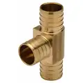 Tee: Brass, Barbed x Barbed x Barbed, For 1 in x 1 in x 1 in Tube ID, 2 23/32 in Overall Lg