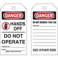 Brady Danger Tag, Cardstock, Hands Off Do Not Operate, 5-3/4" x 3", 100 PK