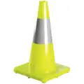 18" PVC Traffic Cone with Bands, Fluorescent Lime