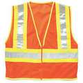 Ml Kishigo High Visibility Vest: ANSI Class 2, U, 2XL, Orange, Mesh Polyester, Zipper, Contrasting