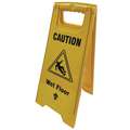 Tough Guy Plastic, Caution Sign, 11-51/64" Width, 23-39/64" Height, Yellow, Free-Standing Floor