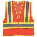 Ml Kishigo High Visibility Vest: ANSI Class 2, U, 4XL, Orange, Mesh Polyester, Zipper, Contrasting