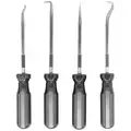 Pick and Hook Set: Steel, 4 Pieces, 5 1/16 in Overall Lg (In.), O-Ring Removal, Marking Metal