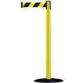 Tensabarrier Barrier Post with Belt: PVC, Yellow, 38 in Post Ht, 2 1/2 in Post Dia., Basic, 1 Belts