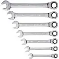 Stanley Ratcheting Combination Wrench Set, SAE, Number of Pieces: 7, Number of Points: 12