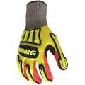 Impact Resistant Gloves, Nitrile Palm Material, High Visibility Yellow, Red, 1 PR