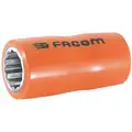 Facom Insulated Socket, 3/8" Drive Size, 14 mm Socket Size, 12-Point, Alloy Steel, Insulated Finish