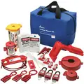 Ability One Lockout/Tagout Kit, Filled, Electrical/Valve Lockout, Tool Box, Blue